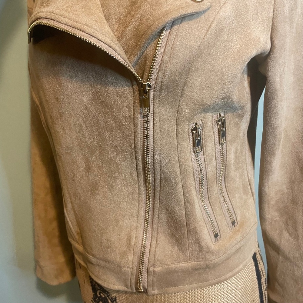 NWT Francesca's ALYA Suede Leather Bikercore Biker Moto Jacket‎ Brown Small - Picture 2 of 10